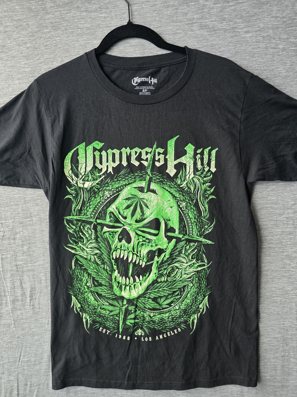 Black Tee with Neon Green Skull Graphic